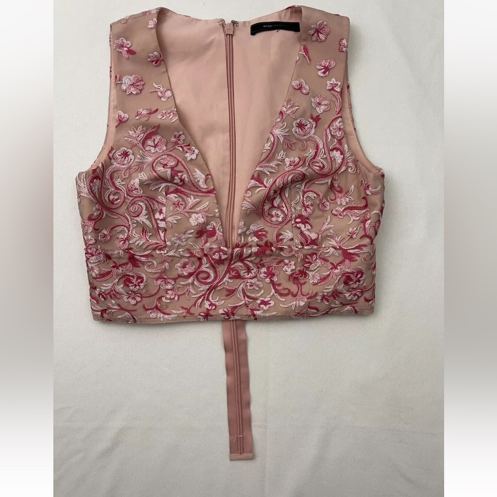 BCBG Maxazria Formal Dress 8 Pink Floral Embroidery Long Sexy Princess Prom - Picture 14 of 16
